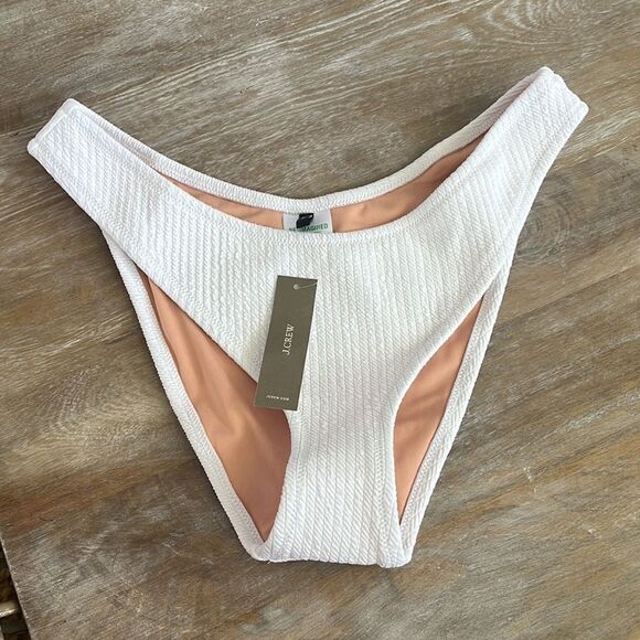 J Crew Textured curved-waist cheeky bikini bottom Medium White‎ - Picture 1 of 6